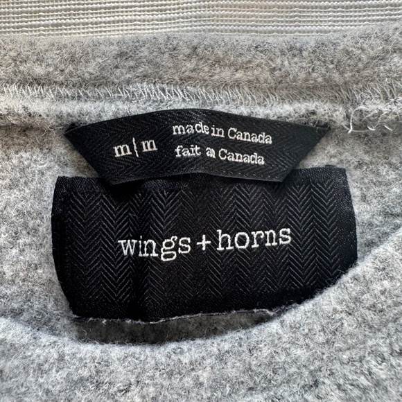 Wings + Horns Canada Light Gray Crew Neck Sweater Wool Bend SZ M - Picture 3 of 6